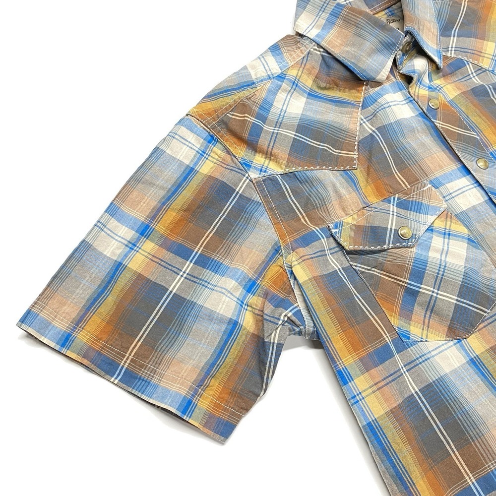 Wrangler Retro Western Mens Medium M Brown Plaid Pearl Snap Short Sleeve READ - Picture 4 of 12